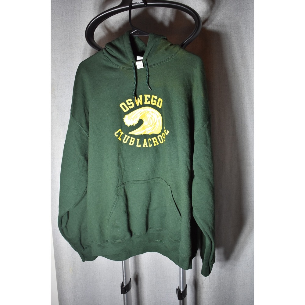 Gildan Oswego Club Lacrosse Hoodie Mens XL Green Distressed Pullover Sweatshirt